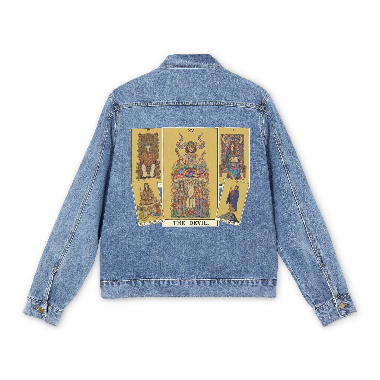 Edgy Vintage-Inspired Men's Denim Jacket with Unique Graphic Print, Casual Outerwear, Gift for Him, Festival Fashion, Trendy Layering