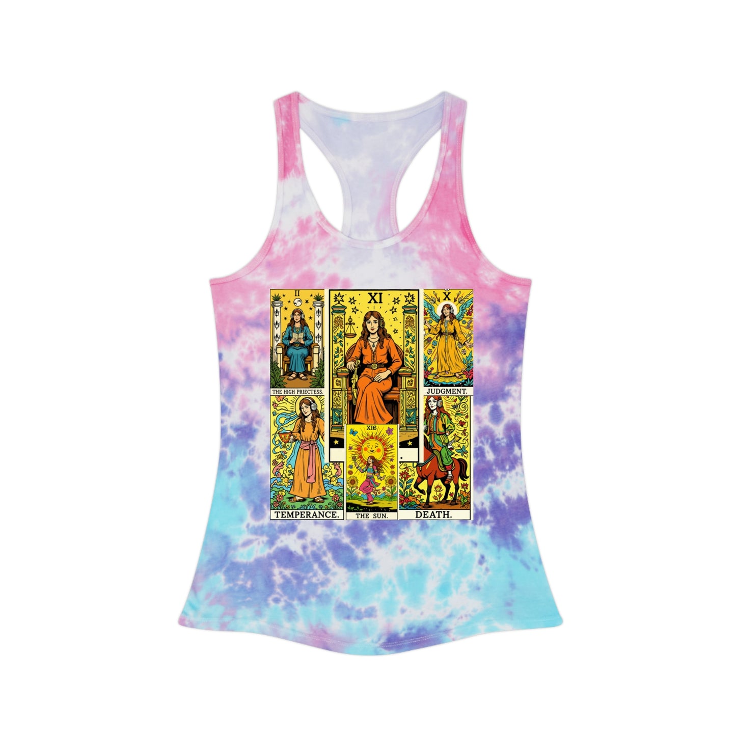 Tarot Tie Dye Racerback Tank Top, Bohemian Summer Top, Festival Wear, Spiritual Gift, Yoga Apparel, Tie Dye Tee