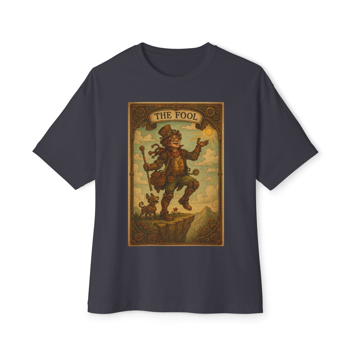 Mystical Tarot-Themed Unisex Oversized Boxy Tee, Tarot Gift, Witchy Apparel, Boho Style Shirt, Spiritual Clothing, The Fool Design.