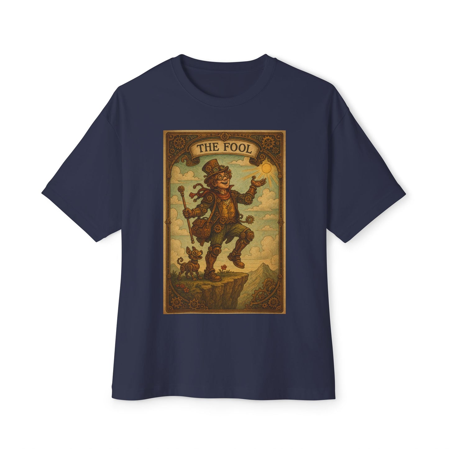 Mystical Tarot-Themed Unisex Oversized Boxy Tee, Tarot Gift, Witchy Apparel, Boho Style Shirt, Spiritual Clothing, The Fool Design.