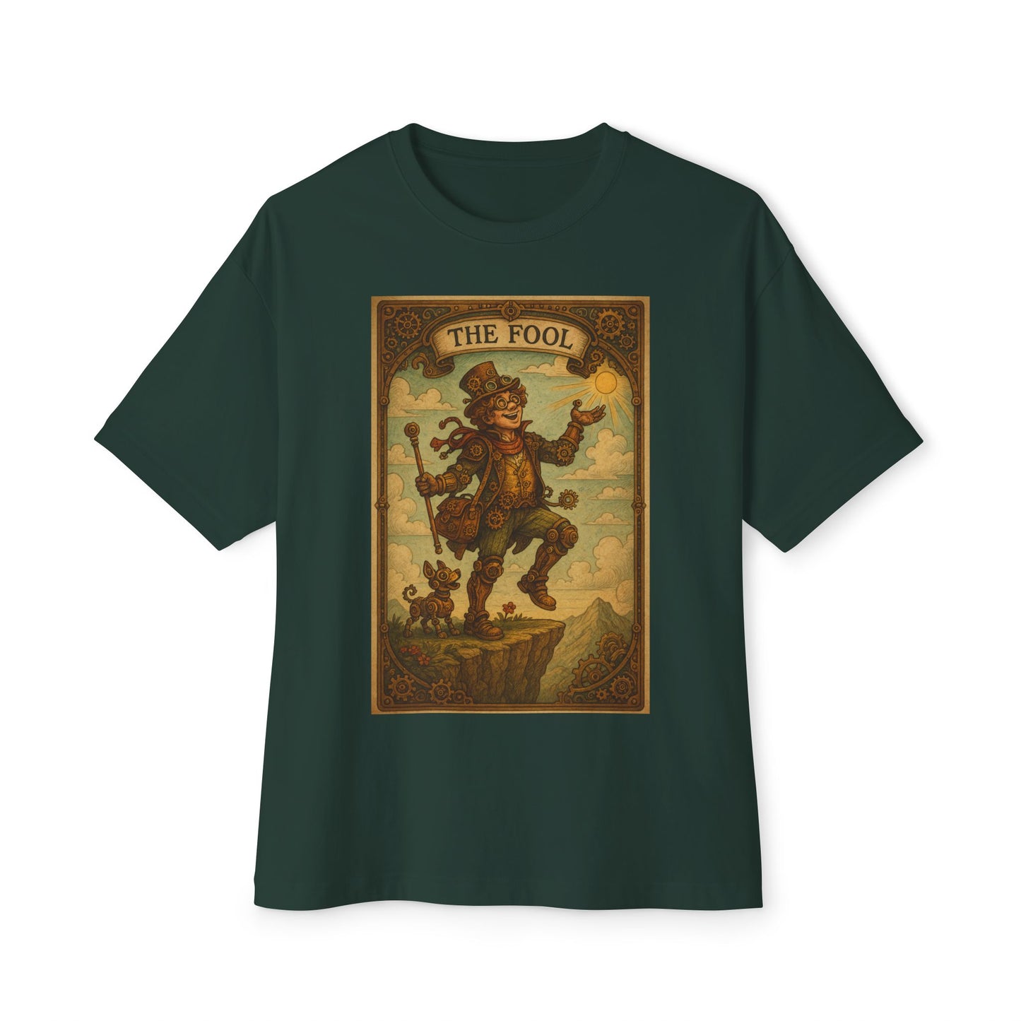 Mystical Tarot-Themed Unisex Oversized Boxy Tee, Tarot Gift, Witchy Apparel, Boho Style Shirt, Spiritual Clothing, The Fool Design.