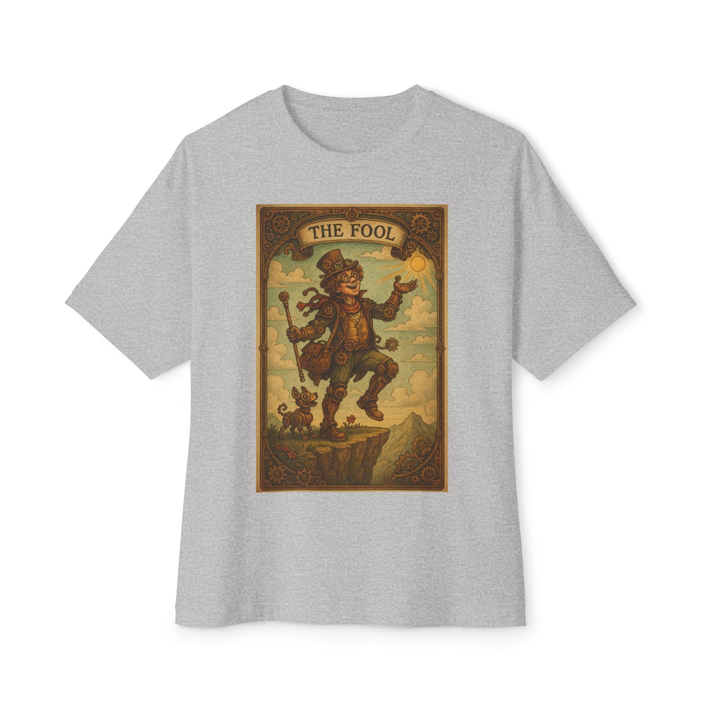 Mystical Tarot-Themed Unisex Oversized Boxy Tee, Tarot Gift, Witchy Apparel, Boho Style Shirt, Spiritual Clothing, The Fool Design.