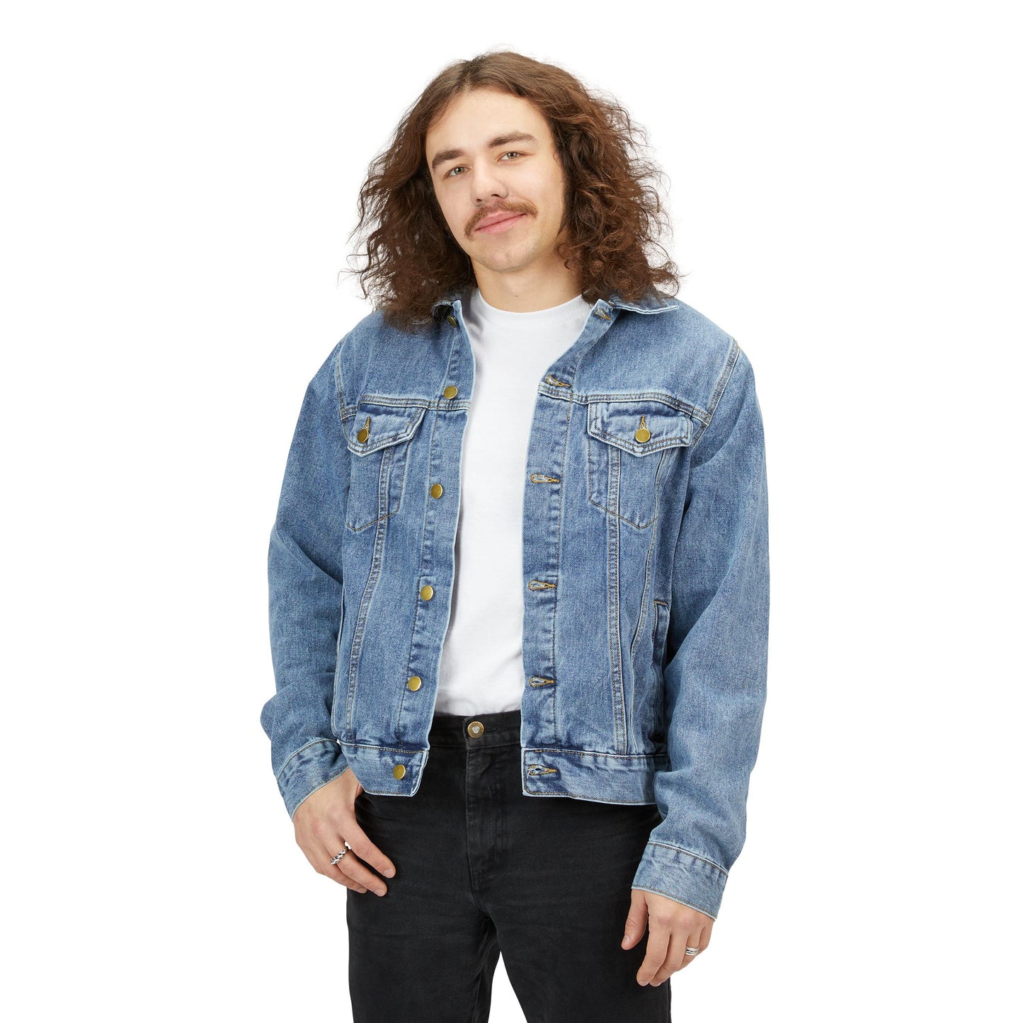 Edgy Vintage-Inspired Men's Denim Jacket with Unique Graphic Print, Casual Outerwear, Gift for Him, Festival Fashion, Trendy Layering