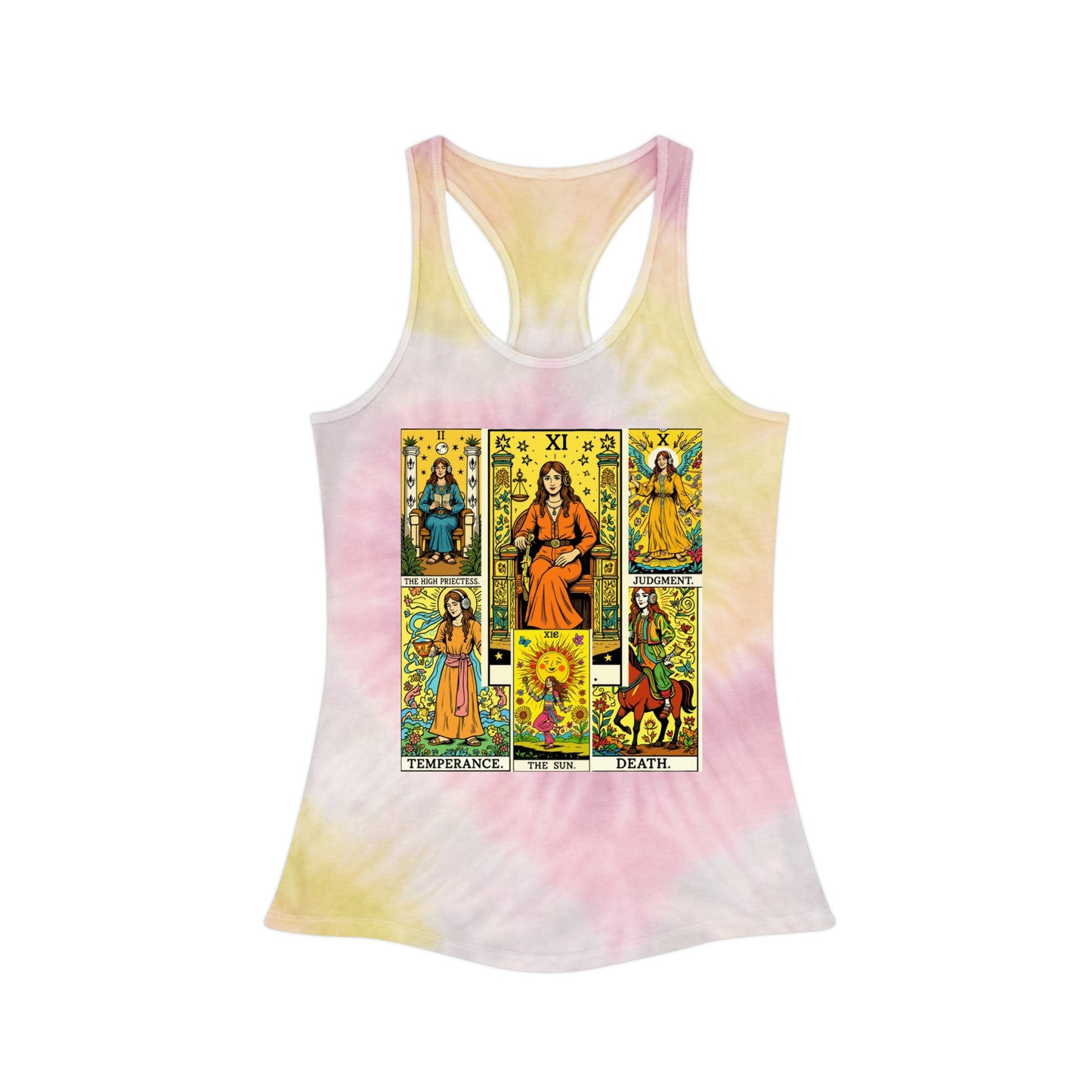 Tarot Tie Dye Racerback Tank Top, Bohemian Summer Top, Festival Wear, Spiritual Gift, Yoga Apparel, Tie Dye Tee