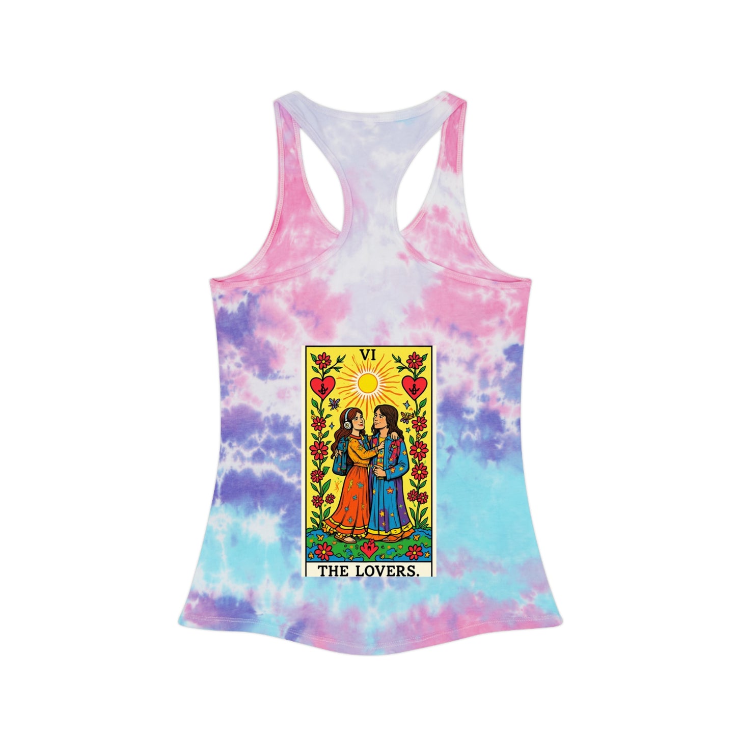 Tarot Tie Dye Racerback Tank Top, Bohemian Summer Top, Festival Wear, Spiritual Gift, Yoga Apparel, Tie Dye Tee