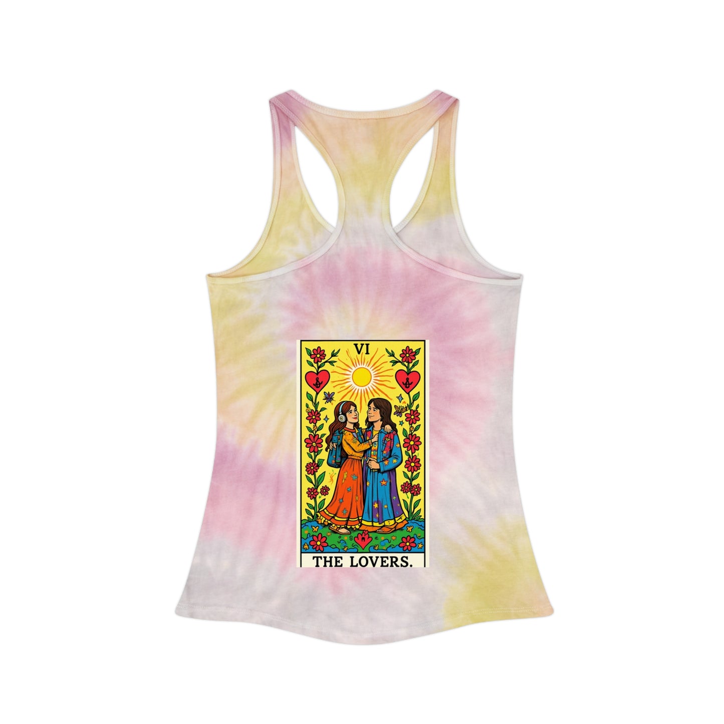 Tarot Tie Dye Racerback Tank Top, Bohemian Summer Top, Festival Wear, Spiritual Gift, Yoga Apparel, Tie Dye Tee