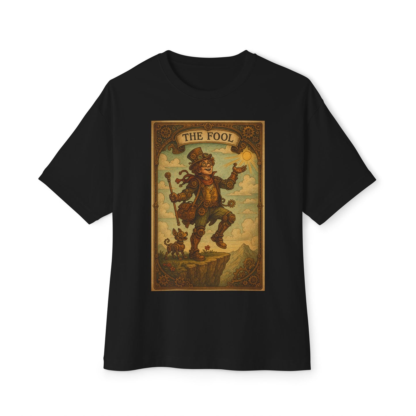 Mystical Tarot-Themed Unisex Oversized Boxy Tee, Tarot Gift, Witchy Apparel, Boho Style Shirt, Spiritual Clothing, The Fool Design.