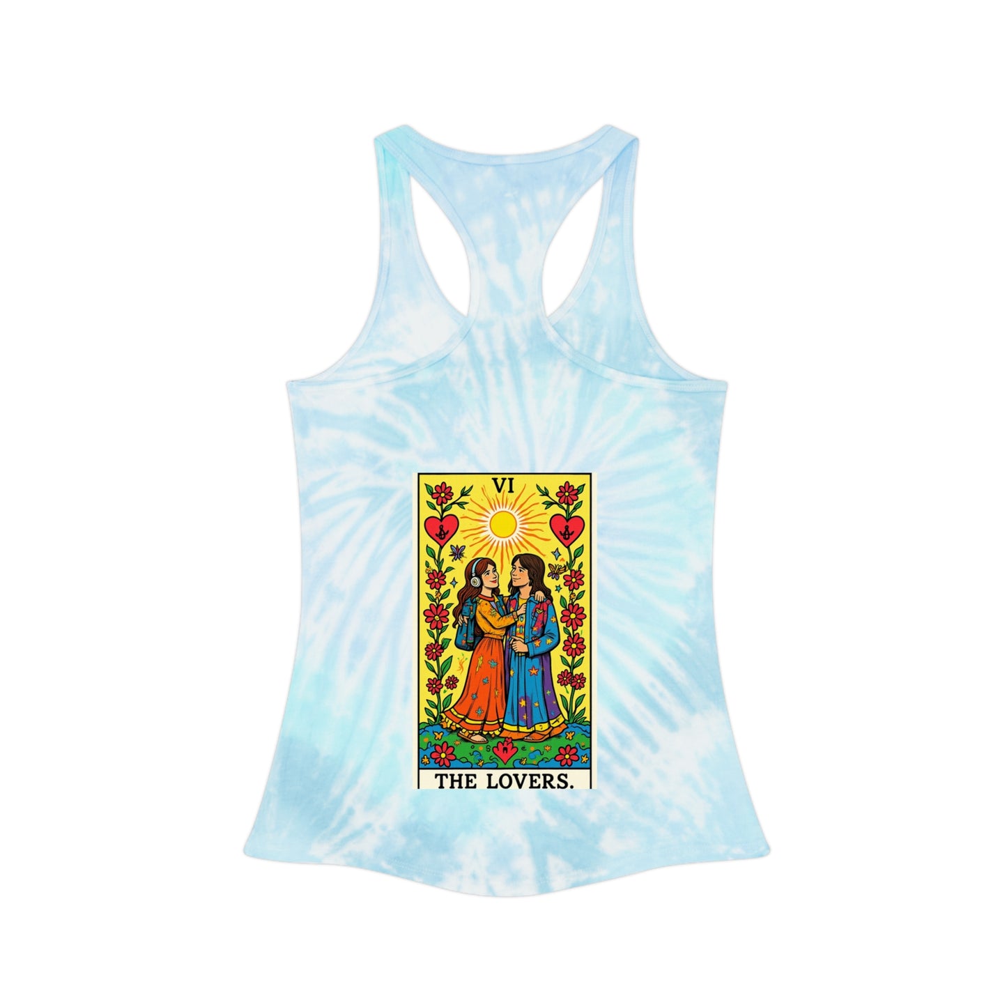 Tarot Tie Dye Racerback Tank Top, Bohemian Summer Top, Festival Wear, Spiritual Gift, Yoga Apparel, Tie Dye Tee