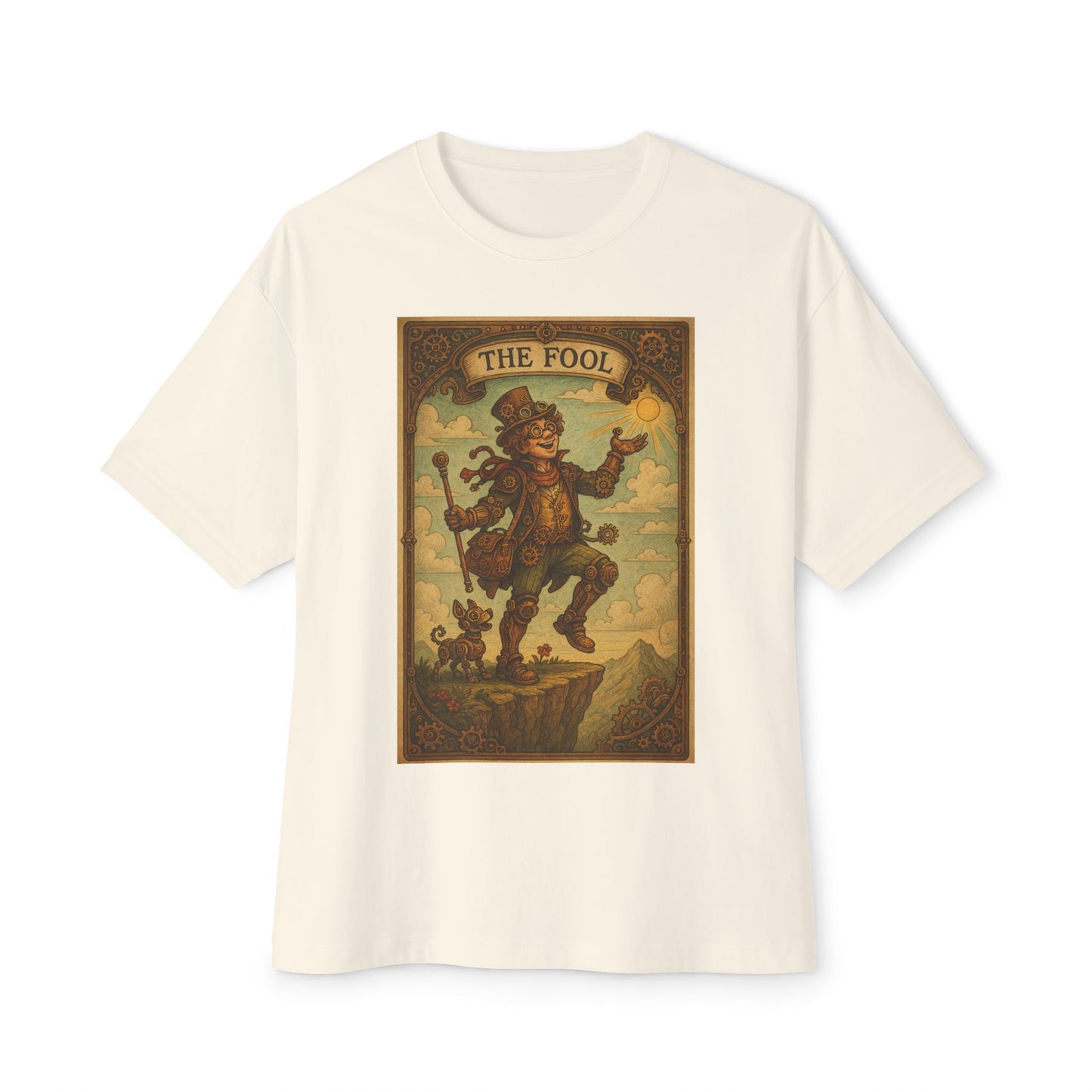 Mystical Tarot-Themed Unisex Oversized Boxy Tee, Tarot Gift, Witchy Apparel, Boho Style Shirt, Spiritual Clothing, The Fool Design.