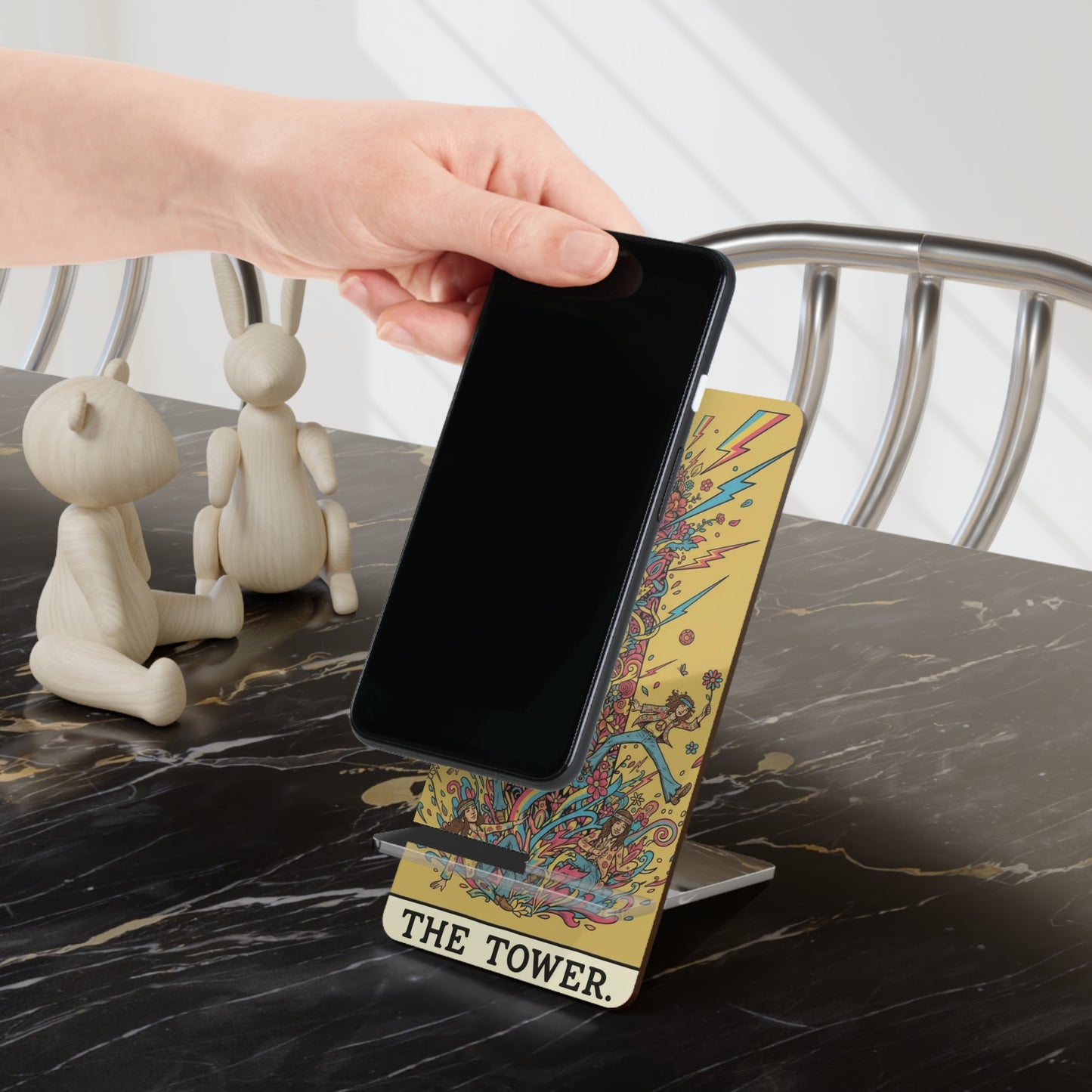 Artistic Smartphone Stand for The Tower Design, Desk Accessory, Tarot Display Holder, Unique Gift, Mobile Accessories