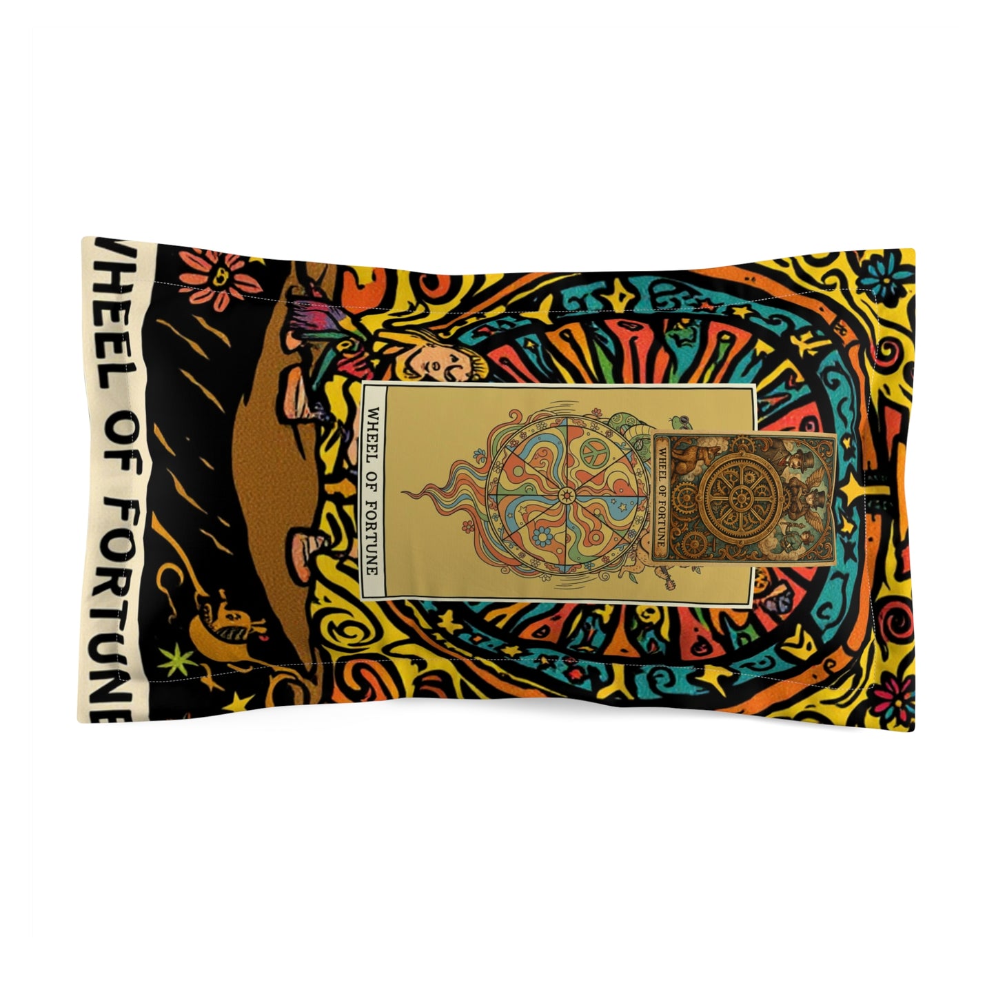Wheel of Fortune Microfiber Pillow Sham, Bohemian Decor, Tarot-Inspired Gift, Bedroom Accent, Astrology Homeware, Spiritual Sleep