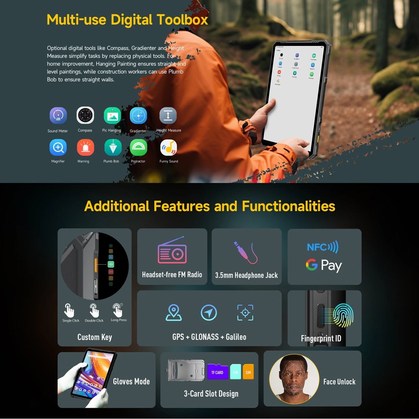 Ulefone Armor Pad 3 Pro Rugged Tablet PC 33280mAh MediaTek MT8788 16GB RAM(8+8) 256GB ROM 50MP 10.36"2K Android 4G NFC Tablet