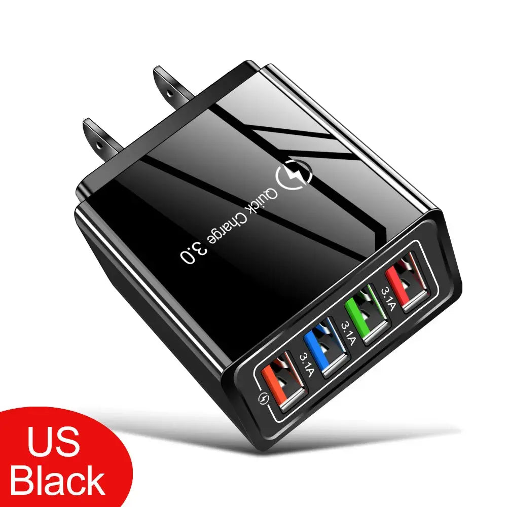 4 Ports 3.1A USB Wall Charger Quick Charge QC 3.0 Phone Adapter For iPhone 14 15 Pro Huawei Samsung Multiple USB Fast Charger Tarot Yeah