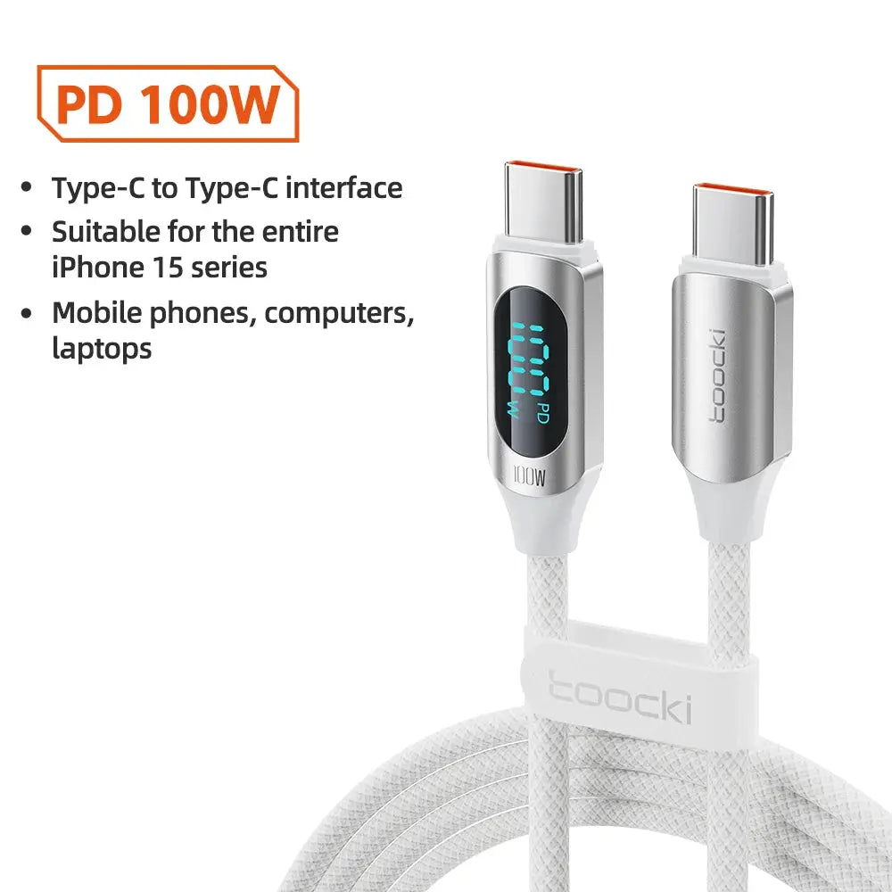 Toocki Type C to Type C Cable 100W PD Fast Charging Charger USB C to USB C Display Cable For Xiaomi POCO F3 Realme Macbook iPad Tarot Yeah