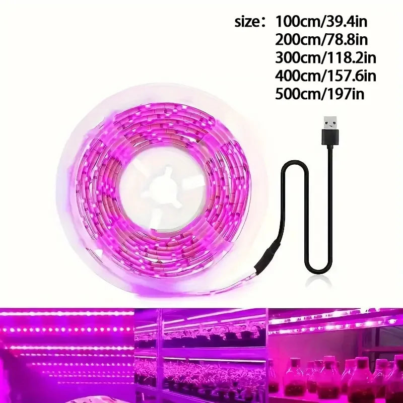 DC 5V USB Led Plant Grow Lights,1m 2m 3m Full Spectrum Phyto Lamp Strip for Plants Hydroponics Greenhouse Growing System