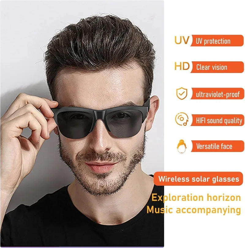 Smart Glasses,Polarized Sunglasses With Bluetooth Speaker,Athletic/Outdoor UV Protection And Voice Control,Unisex - Black