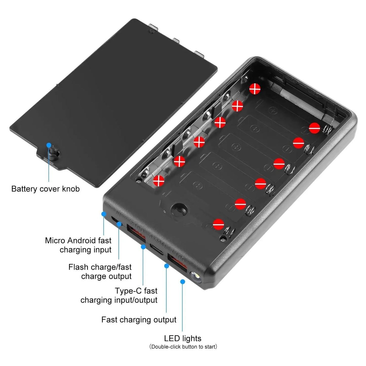 HAWEEL DIY 6 x 18650 Battery 24W Fast Charge Power Bank Box Case with Display, Not Include Battery Tarot Yeah
