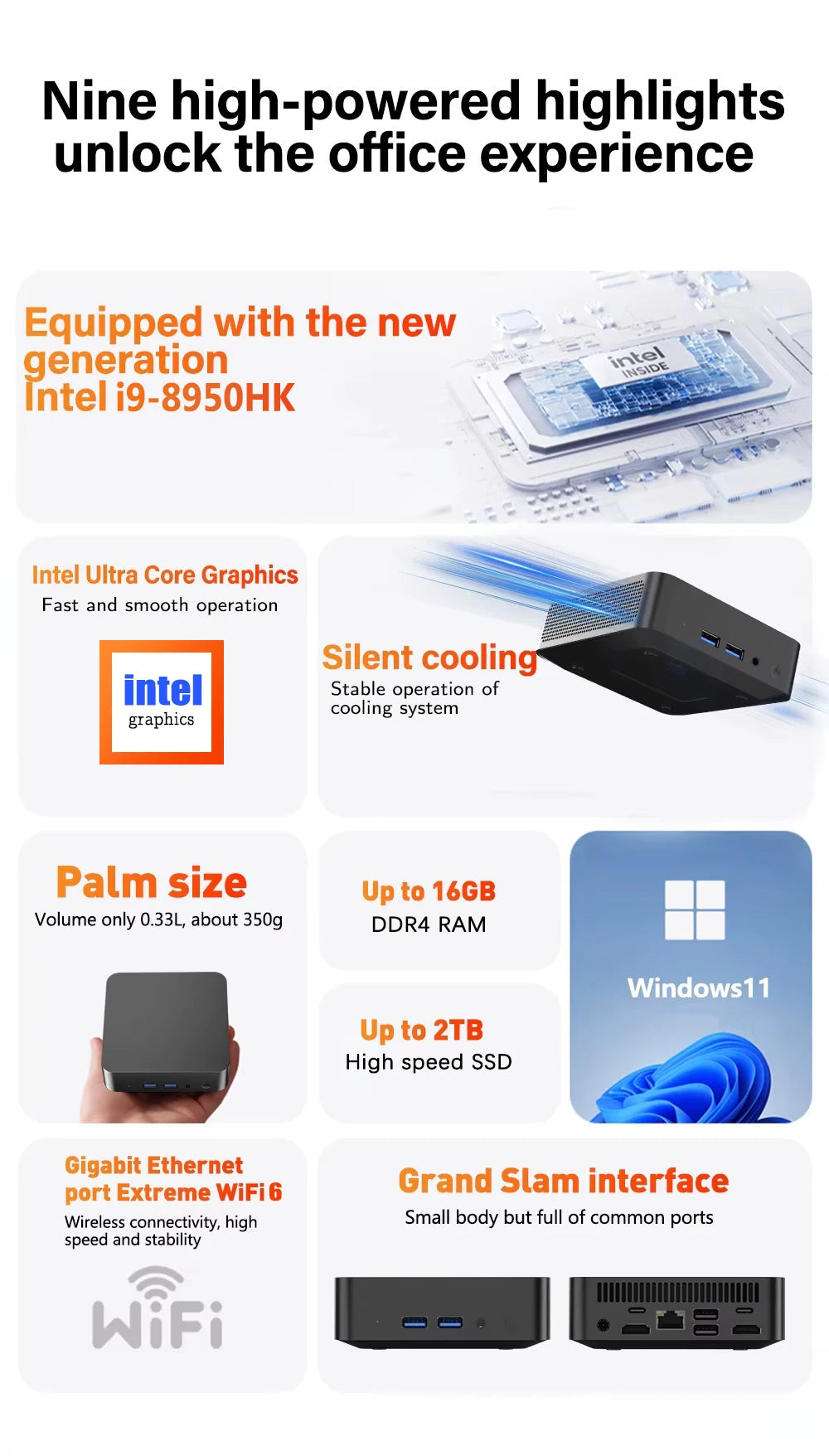 Mini PC Intel Core i9 Processor UHD Graphics Small Pocket Computer Windows 11 Mini PC WiFi6 1TB NVMe SSD Desktop Gaming Computer