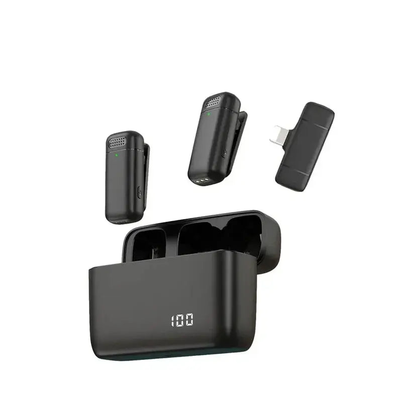 microphone charging compartment digital display receiver wireless Lavalier microphone mobile phone recording noise reduction mic.