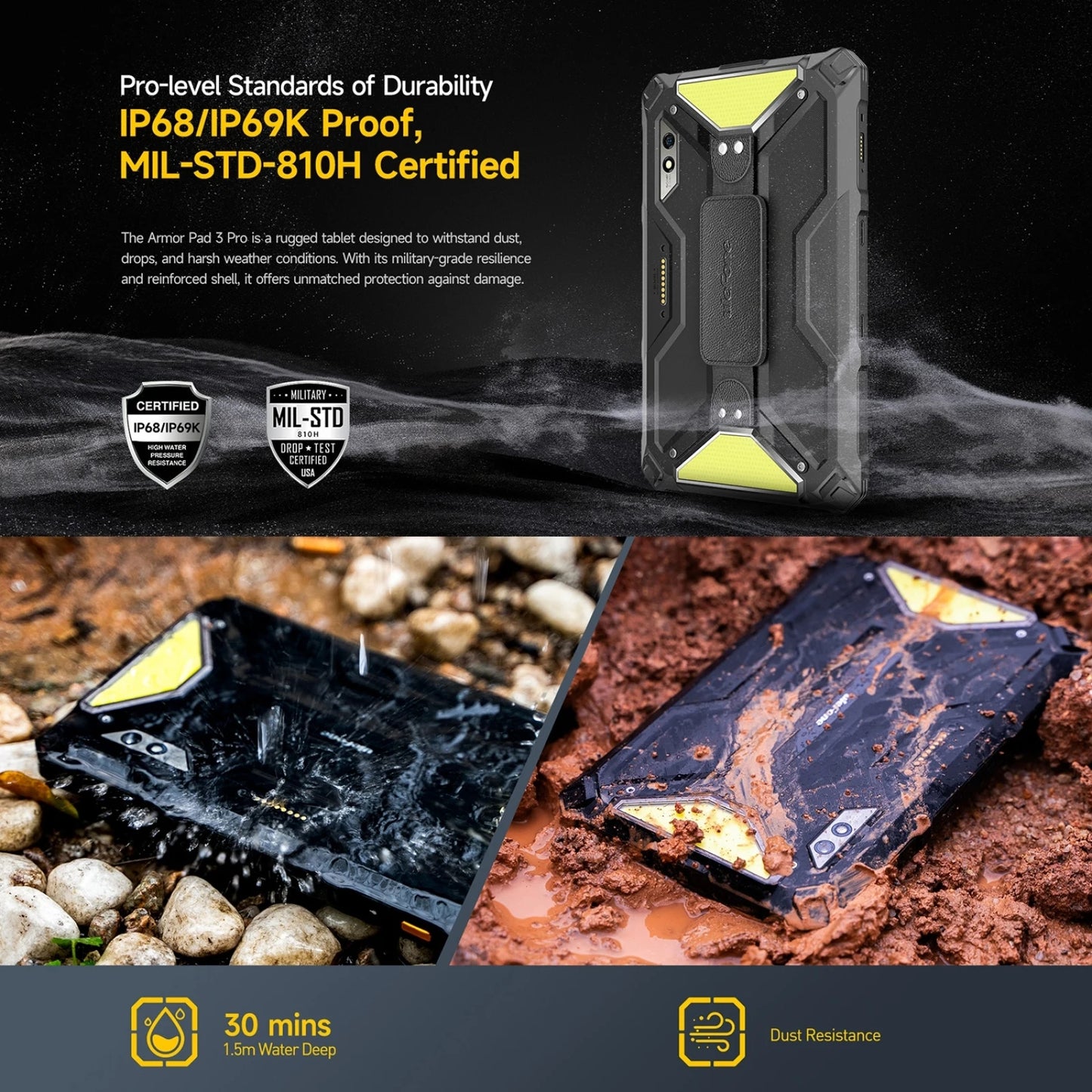 Ulefone Armor Pad 3 Pro Rugged Tablet PC 33280mAh MediaTek MT8788 16GB RAM(8+8) 256GB ROM 50MP 10.36"2K Android 4G NFC Tablet