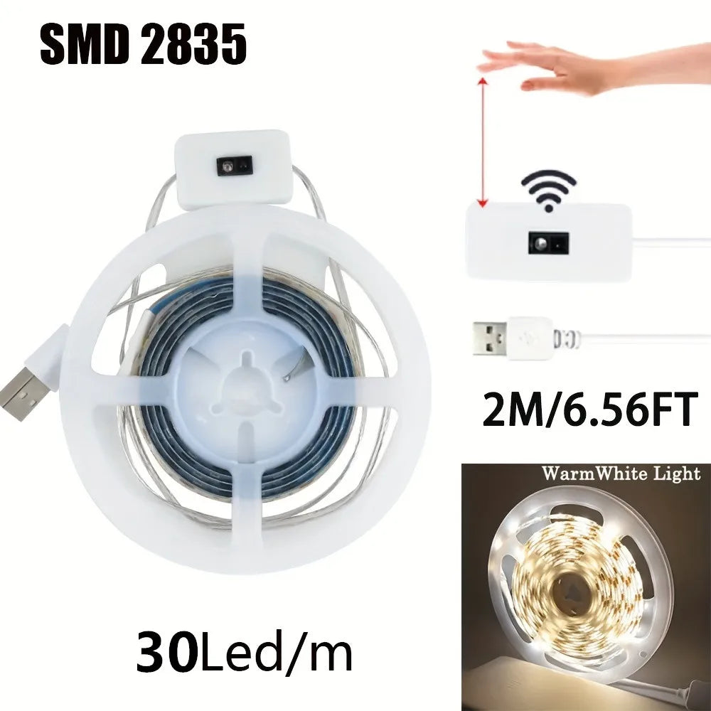 Hand Sweep LED Strip Lights 1M 2M 3M 5M LED Strip with Hand Sweep Motion Sensor Switch for Kitchen Stairs Wardrobe