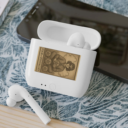 Tarot-Inspired Wireless Earbuds Case, Unique Gift for Music Lovers, Four of Pentacles Design, Astrology Accessory, Perfect for Meditation.