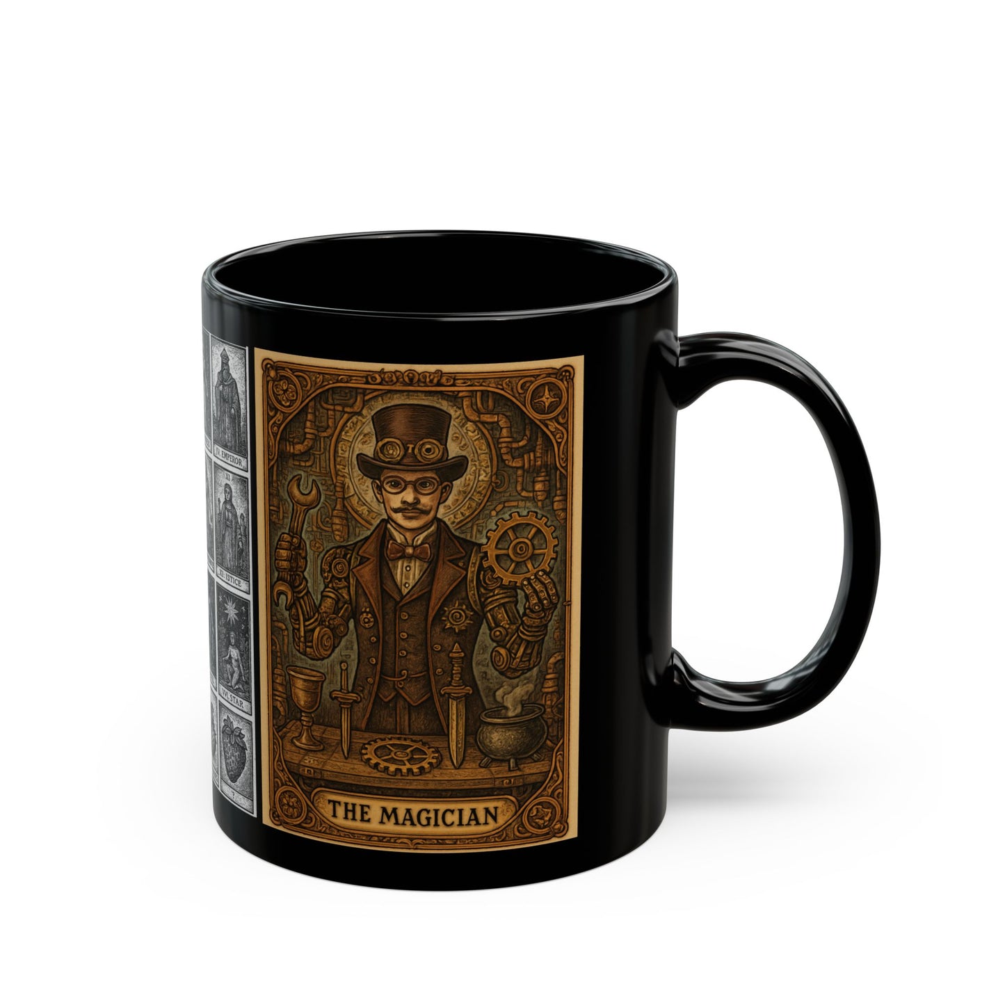 Vintage Steampunk Black Mug, Coffee Cup for Gift, Wizard Mug, Magical Drinkware, Unique Collector's Item