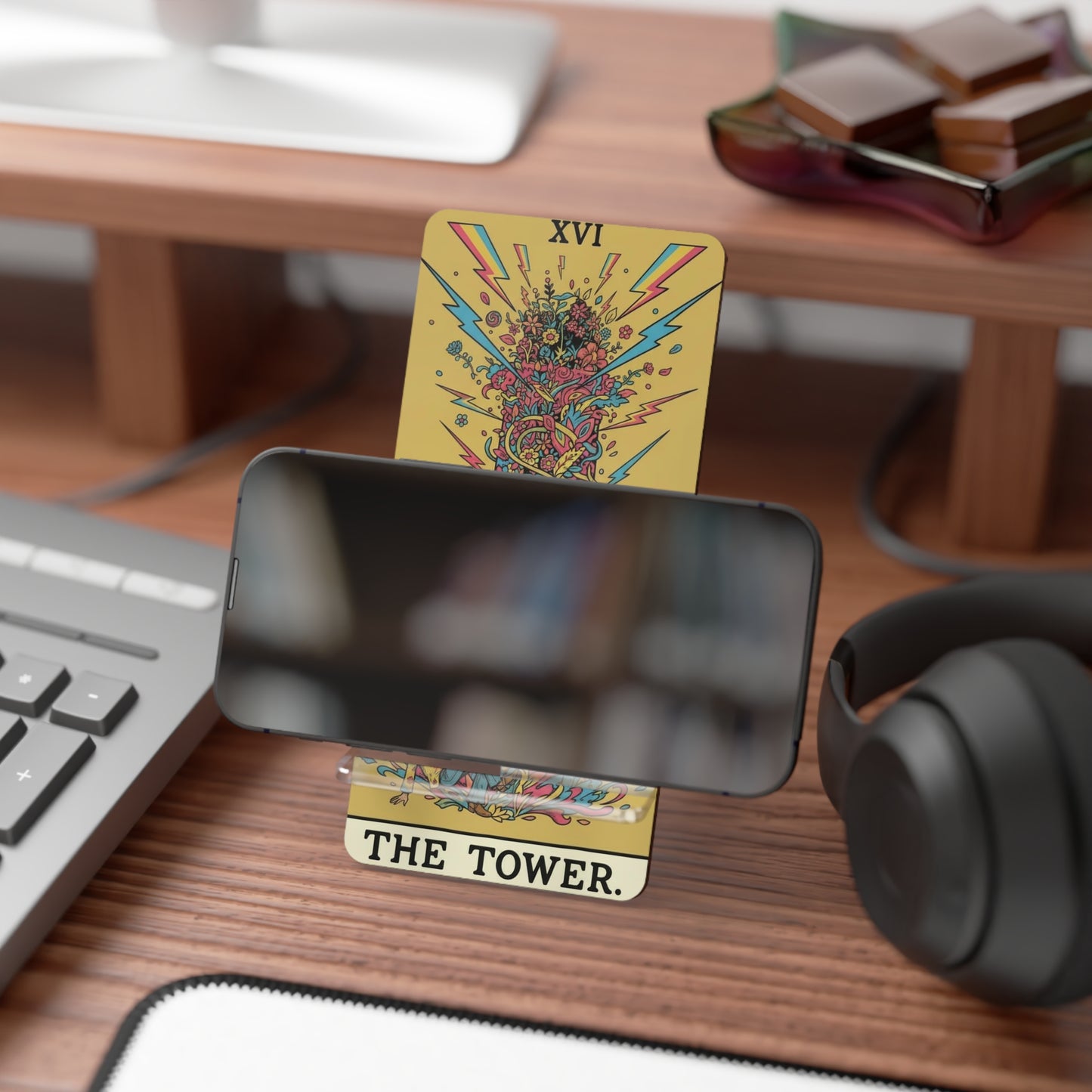 Artistic Smartphone Stand for The Tower Design, Desk Accessory, Tarot Display Holder, Unique Gift, Mobile Accessories