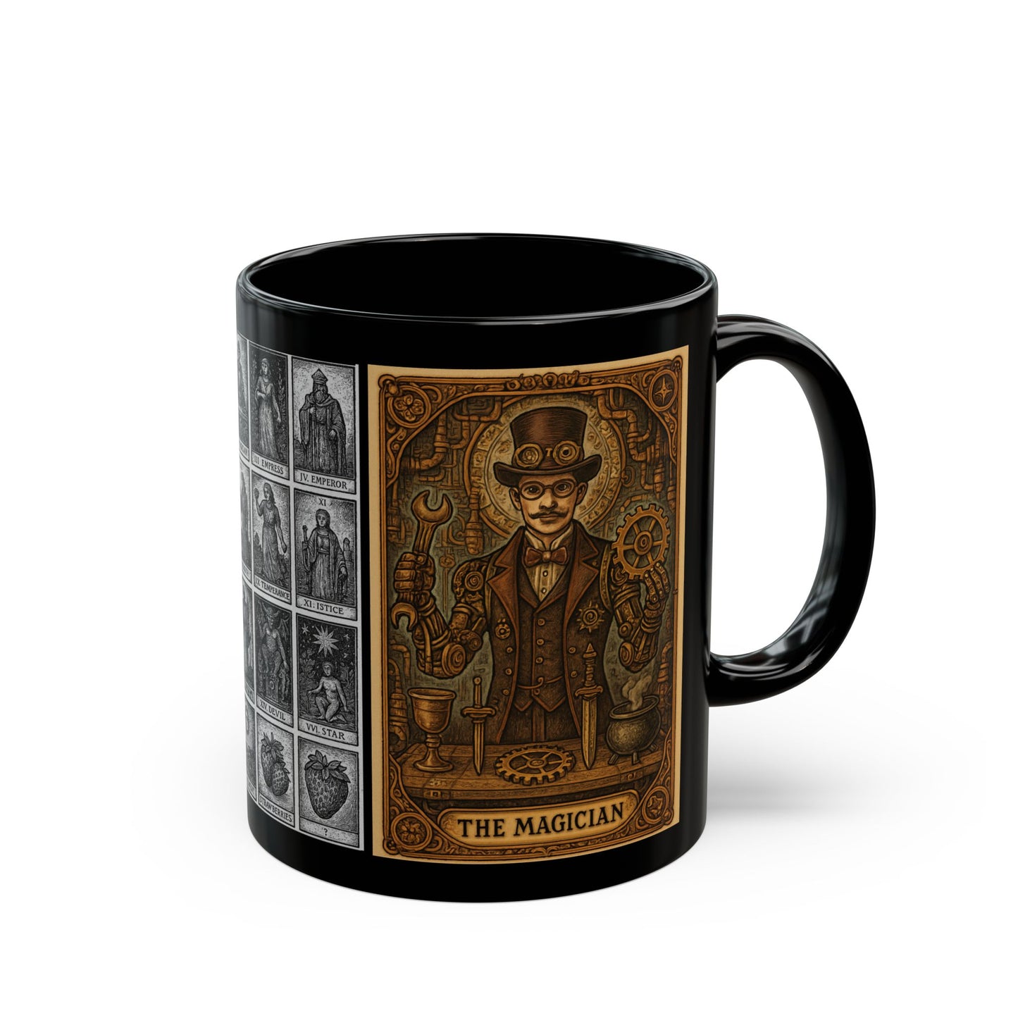 Vintage Steampunk Black Mug, Coffee Cup for Gift, Wizard Mug, Magical Drinkware, Unique Collector's Item