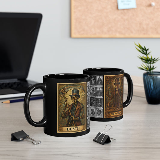 Vintage Steampunk Black Mug, Coffee Cup for Gift, Wizard Mug, Magical Drinkware, Unique Collector's Item