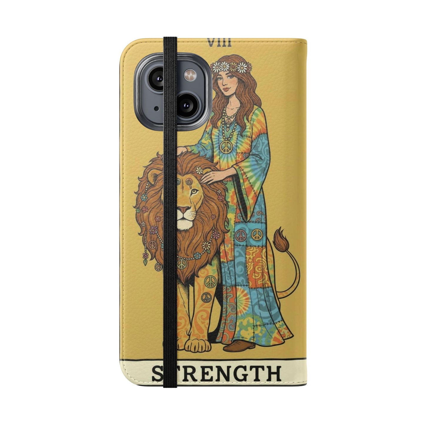 Vintage Tarot Flip Cases, Boho Phone Cover, Strength & The Magician Design, Magical Gift for Tarot Lovers, Unique Smartphone Protector