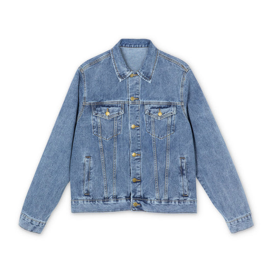 Edgy Vintage-Inspired Men's Denim Jacket with Unique Graphic Print, Casual Outerwear, Gift for Him, Festival Fashion, Trendy Layering