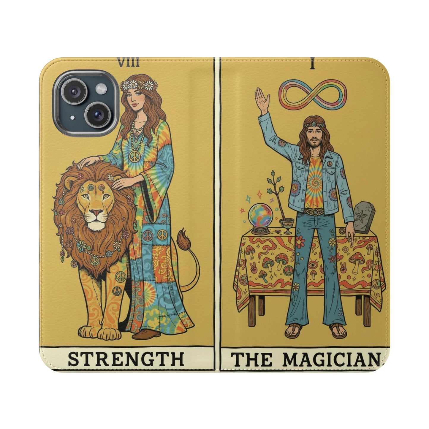 Vintage Tarot Flip Cases, Boho Phone Cover, Strength & The Magician Design, Magical Gift for Tarot Lovers, Unique Smartphone Protector
