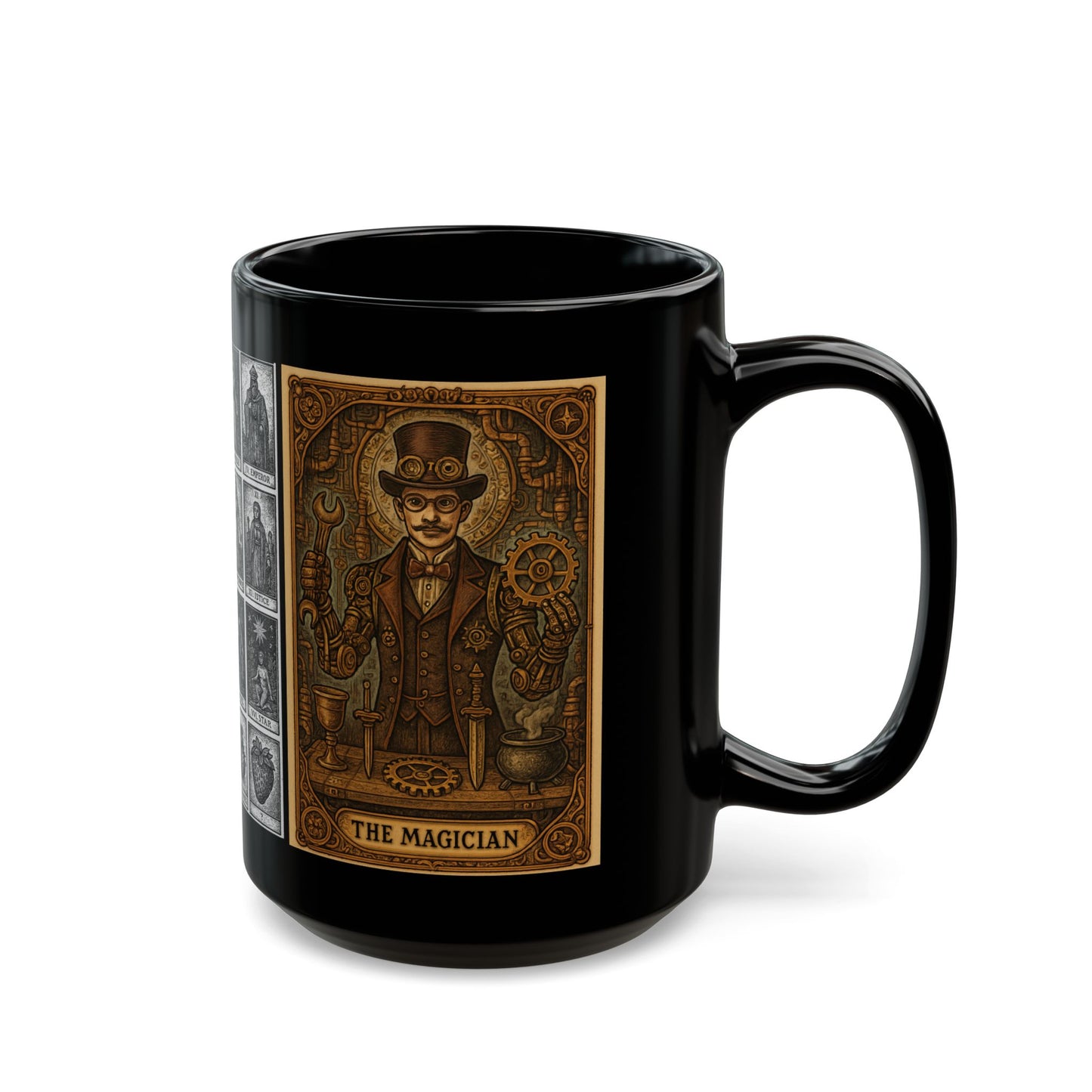 Vintage Steampunk Black Mug, Coffee Cup for Gift, Wizard Mug, Magical Drinkware, Unique Collector's Item