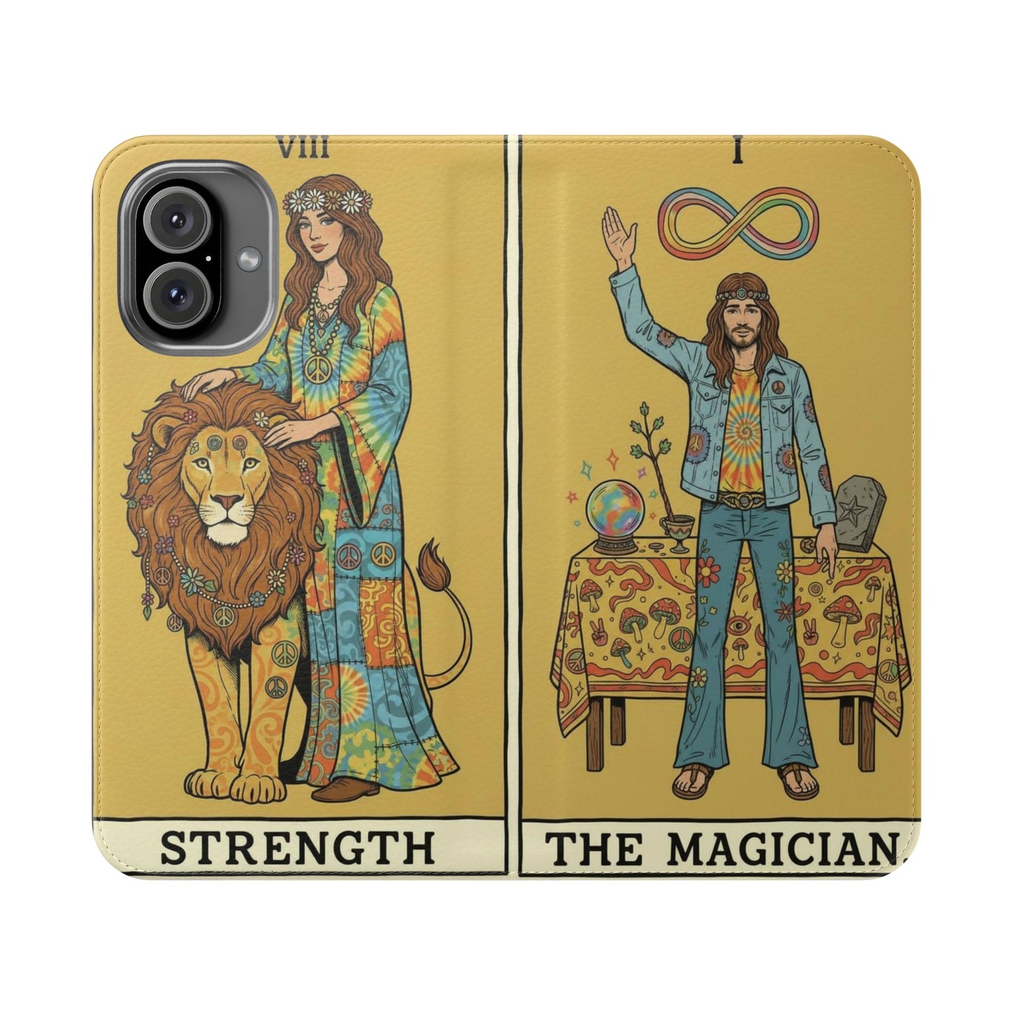 Vintage Tarot Flip Cases, Boho Phone Cover, Strength & The Magician Design, Magical Gift for Tarot Lovers, Unique Smartphone Protector