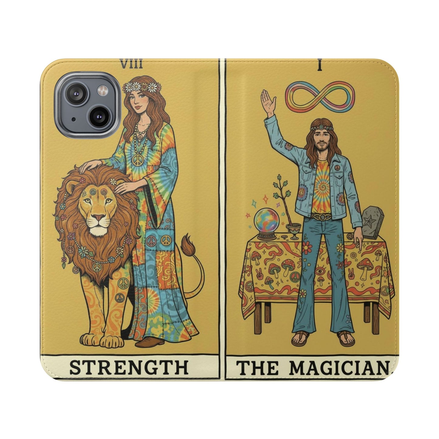 Vintage Tarot Flip Cases, Boho Phone Cover, Strength & The Magician Design, Magical Gift for Tarot Lovers, Unique Smartphone Protector