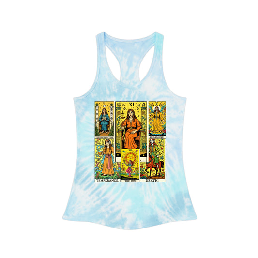 Tarot Tie Dye Racerback Tank Top, Bohemian Summer Top, Festival Wear, Spiritual Gift, Yoga Apparel, Tie Dye Tee