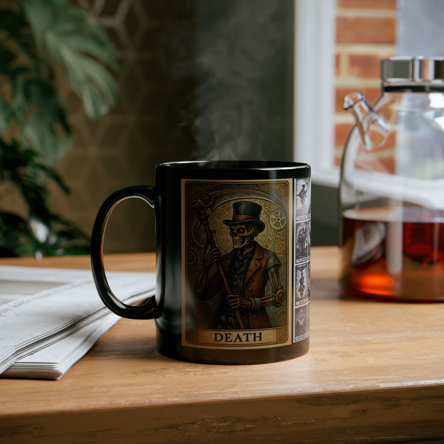 Vintage Steampunk Black Mug, Coffee Cup for Gift, Wizard Mug, Magical Drinkware, Unique Collector's Item