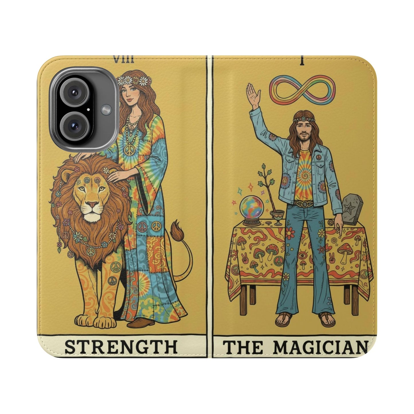 Custom iphone case with The Magician tarot card design in vintage psychedelic style, perfect for boho fashion lovers.”
