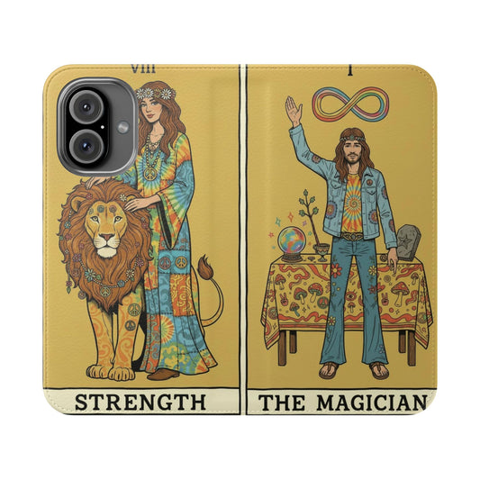 Custom iphone case with The Magician tarot card design in vintage psychedelic style, perfect for boho fashion lovers.”