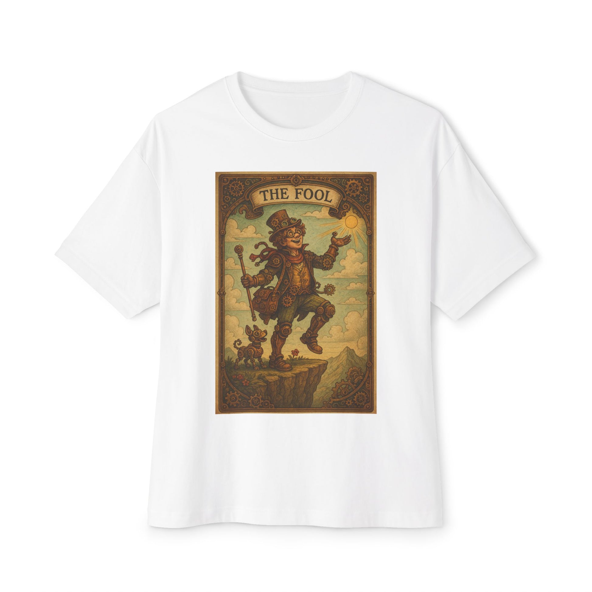 Mystical Tarot-Themed Unisex Oversized Boxy Tee, Tarot Gift, Witchy Apparel, Boho Style Shirt, Spiritual Clothing, The Fool Design.