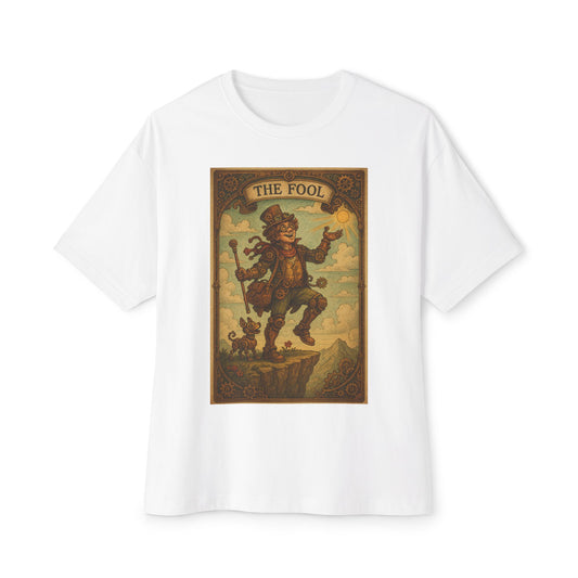 Mystical Tarot-Themed Unisex Oversized Boxy Tee, Tarot Gift, Witchy Apparel, Boho Style Shirt, Spiritual Clothing, The Fool Design.
