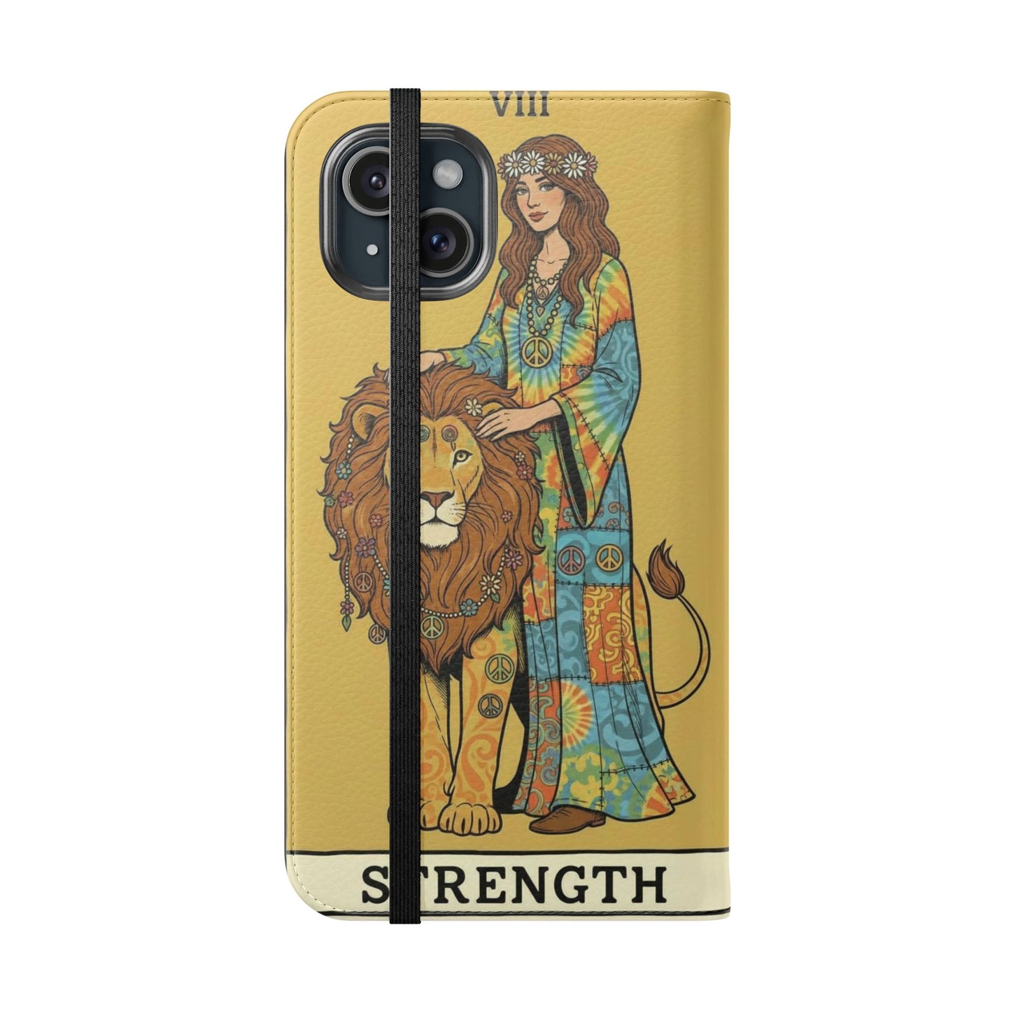 Vintage Tarot Flip Cases, Boho Phone Cover, Strength & The Magician Design, Magical Gift for Tarot Lovers, Unique Smartphone Protector