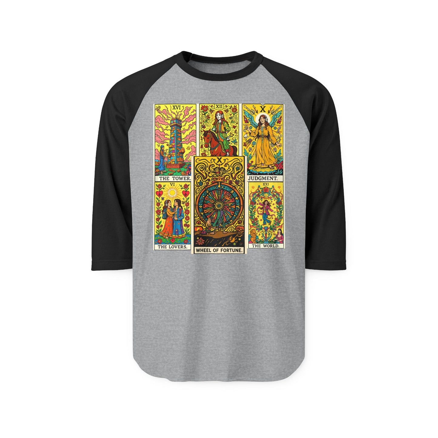 Mystical Tarot Raglan Shirt for Spiritual Seekers, Unisex Casual Wear, Perfect for Gifts, Festival Outfits, Meditation Sessions