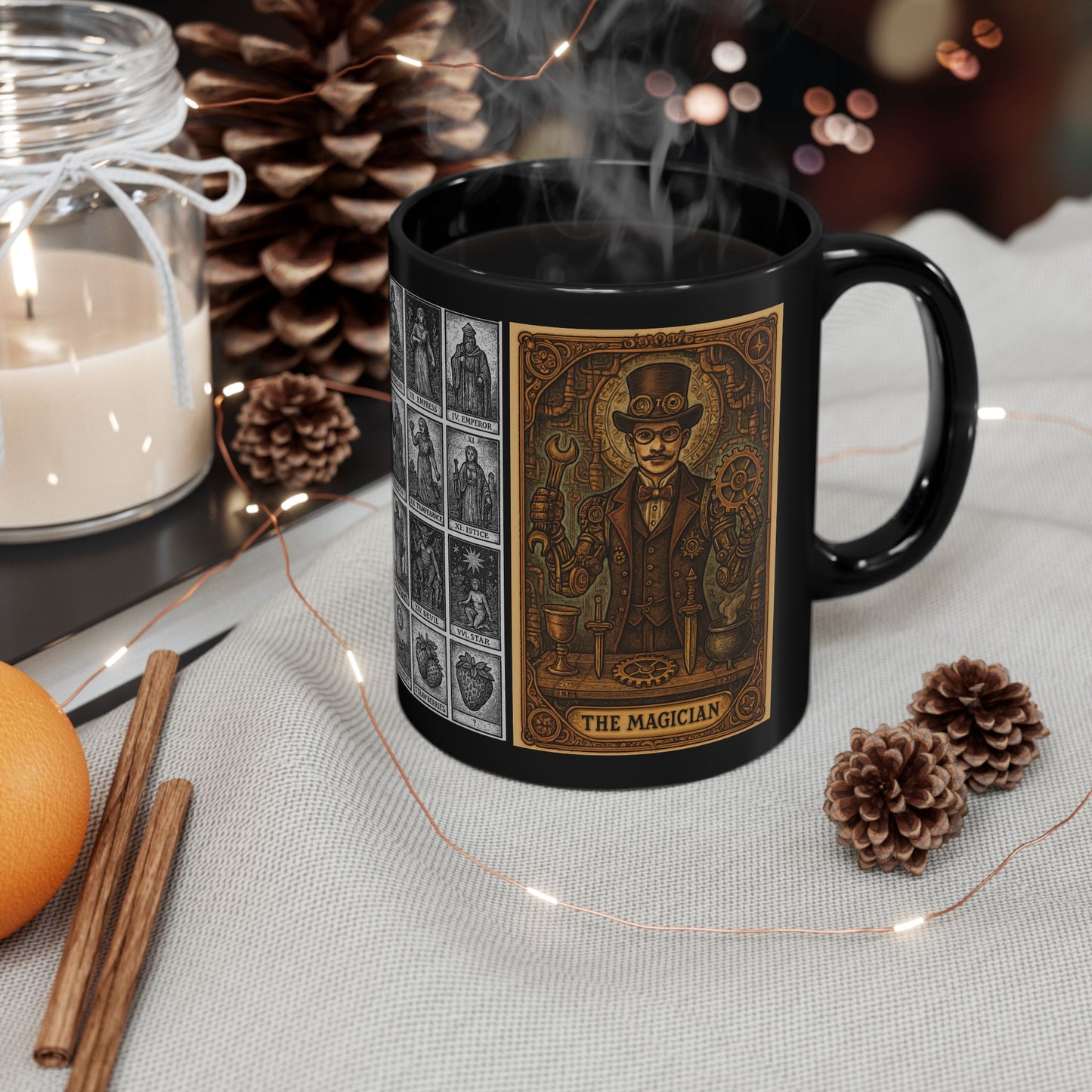 Vintage Steampunk Black Mug, Coffee Cup for Gift, Wizard Mug, Magical Drinkware, Unique Collector's Item