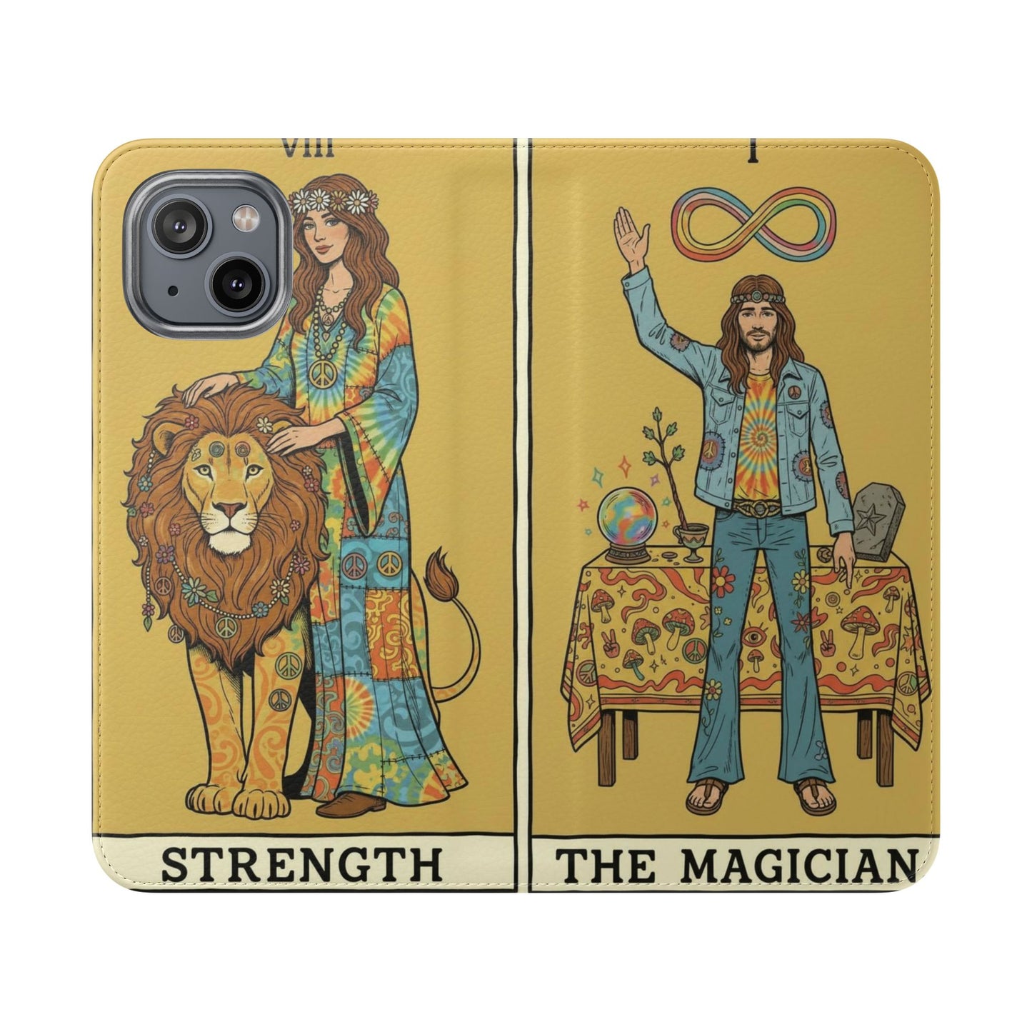 Vintage Tarot Flip Cases, Boho Phone Cover, Strength & The Magician Design, Magical Gift for Tarot Lovers, Unique Smartphone Protector