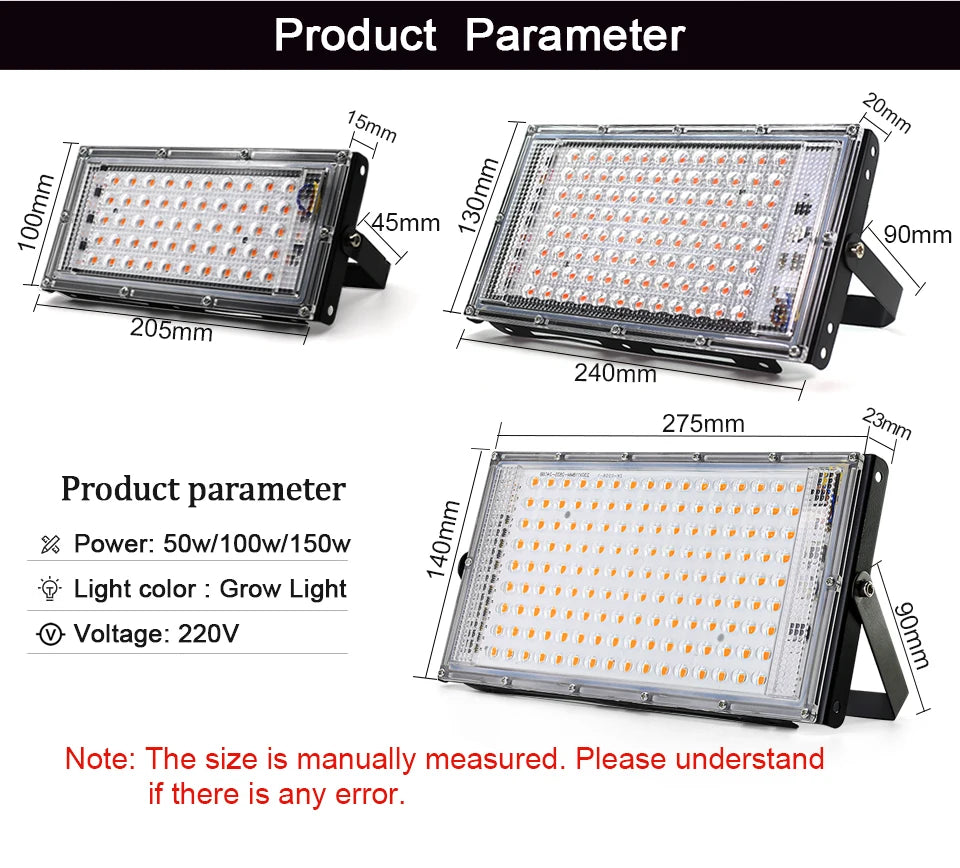 LED Grow Light 50W 100W 150W AC 220V Phyto Lamp Full Spectrum LED Floodlight Indoor Plants Hydroponic Greenhouse Growth Lighting