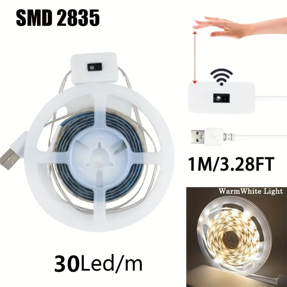 Hand Sweep LED Strip Lights 1M 2M 3M 5M LED Strip with Hand Sweep Motion Sensor Switch for Kitchen Stairs Wardrobe