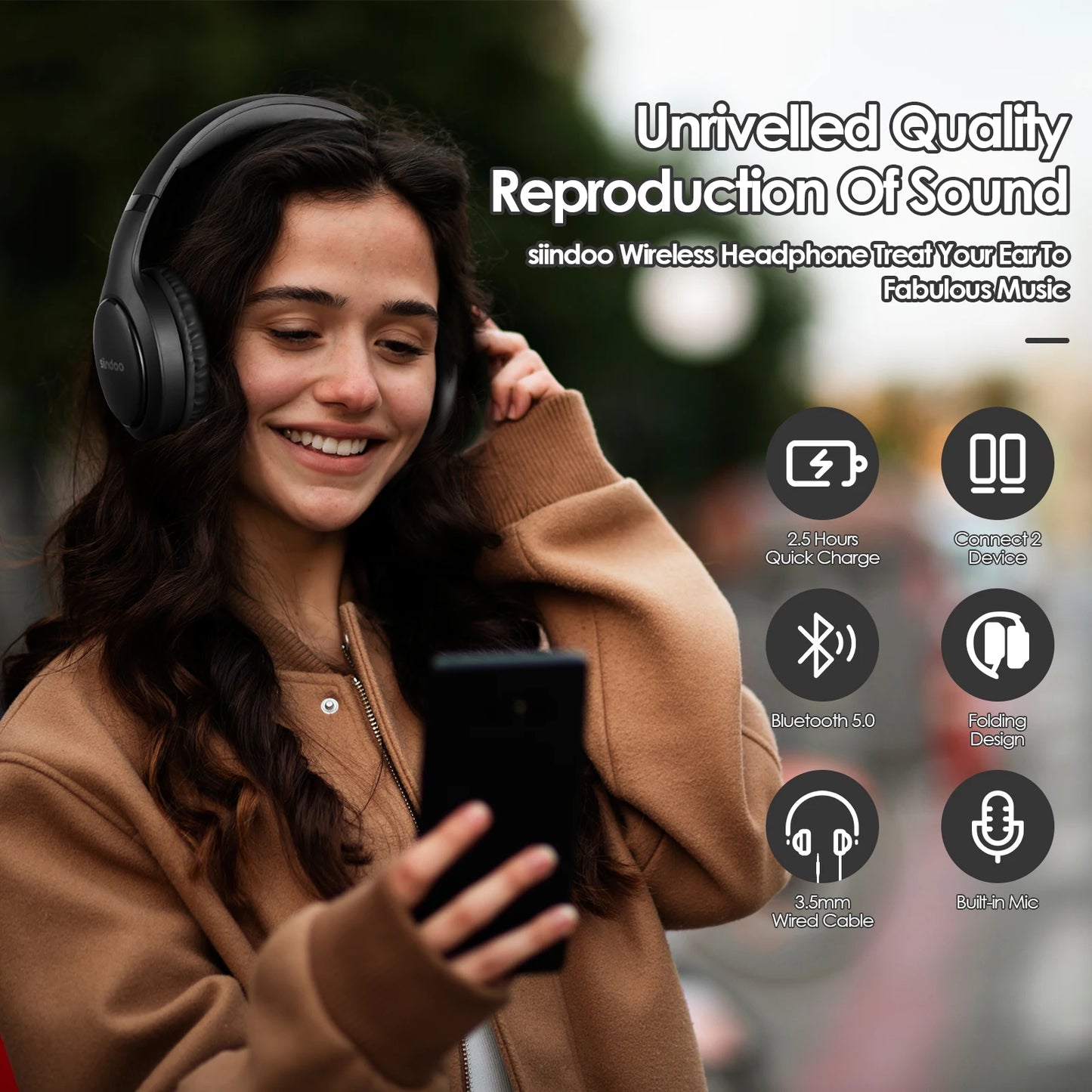 Siindoo JH-919 Foldable Wireless Headphones, Bluetooth Stereo Earphones Super Bass With Mic 4colors For Iphone Laptop PC