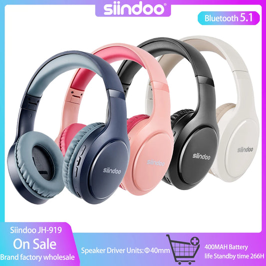 Siindoo headphones in various colors with brand logo and product details on a white background